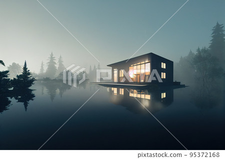 Modern house at lake Modern house at lake 95372168