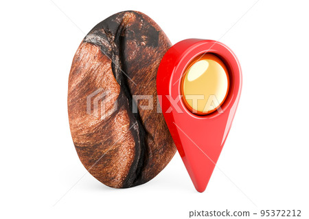 Coffee bean with map pointer, 3D rendering 95372212