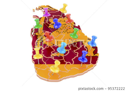 Map of Sri Lanka with colored push pins, 3D rendering 95372222