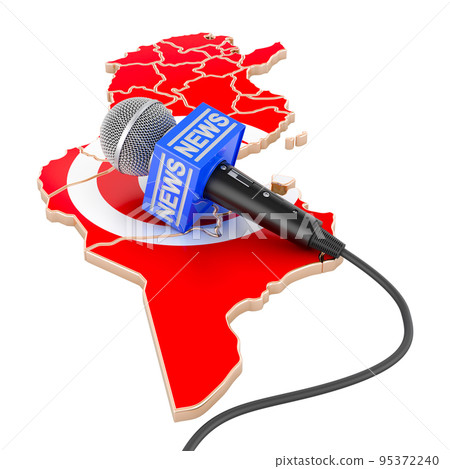 Tunisian News concept, microphone news on the map of Tunisia. 3D rendering 95372240