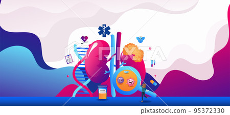 The sick kidney in a natural and healthy environment The hearts of a healthy life. Paper cut styled. Help an unhealthy kidney concept. Vector illustration 95372330