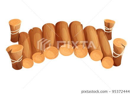 Wooden bridge from logs decorated with rope in cartoon style isometric view isolated on white background. 95372444