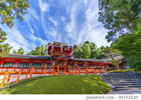 The main shrine of Kasuga Taisha where the morning sunlight filtering through the trees is beautiful The main shrine of Kasuga Taisha where the morning sunlight filtering through the trees is beautiful 95372530