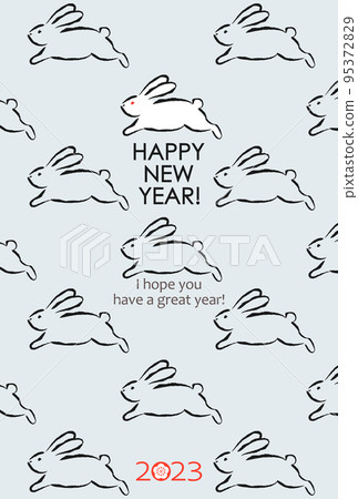 2023 New Year's card Pattern of rabbits running side by side 95372829
