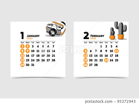 2023年方型簡易日曆一月二月 2023年方型簡易日曆一月二月 95372943