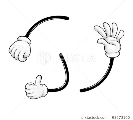 Cartoon Hand in White Glove Gesturing Waving and Showing Thumb Up Vector Set 95373100
