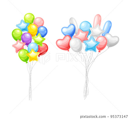 Bunch of Colorful Balloons Inflated with Helium on Strings Vector Set Bunch of Colorful Balloons Inflated with Helium on Strings Vector Set 95373147