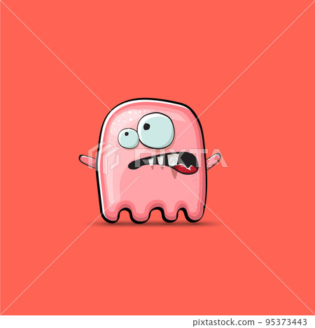 Funny cute smiling pink ghost monster isolated on pink background. Hand drawn cartoon pink ghost character with eyes and mouth , cute emoji. Funky Halloween spirit element. 95373443
