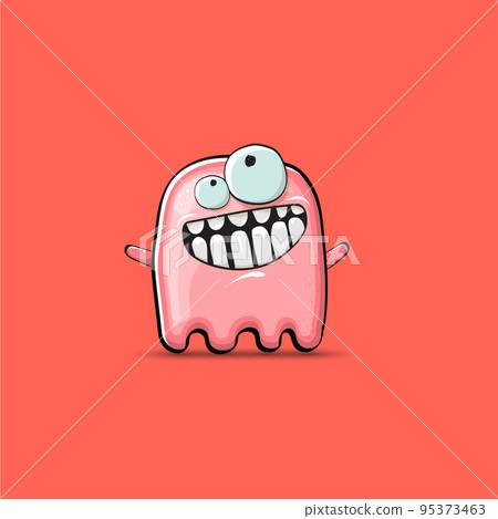 Funny cute smiling pink ghost monster isolated on pink background. Hand drawn cartoon pink ghost character with eyes and mouth , cute emoji. Funky Halloween spirit element. Funny cute smiling pink ghost monster isolated on pink background. Hand drawn cartoon pink ghost character with eyes and mouth , cute emoji. Funky Halloween spirit element. 95373463