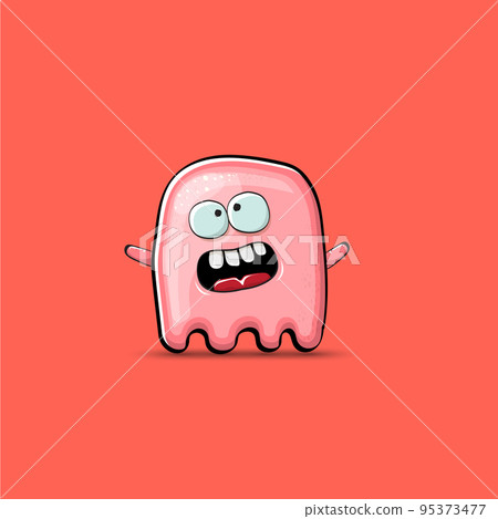 Funny cute smiling pink ghost monster isolated on pink background. Hand drawn cartoon pink ghost character with eyes and mouth , cute emoji. Funky Halloween spirit element. Funny cute smiling pink ghost monster isolated on pink background. Hand drawn cartoon pink ghost character with eyes and mouth , cute emoji. Funky Halloween spirit element. 95373477