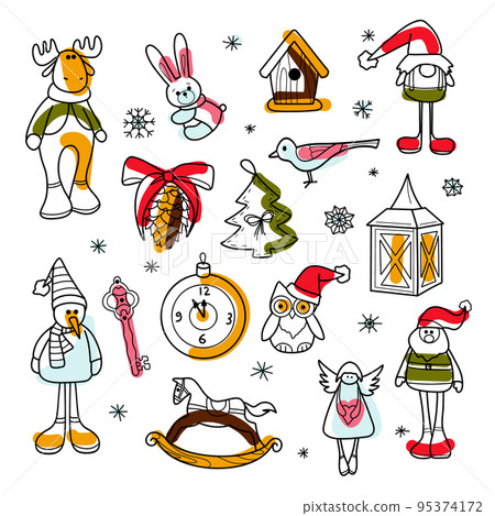 contour and pencil drawings New Year s, Christmas decorations 95374172