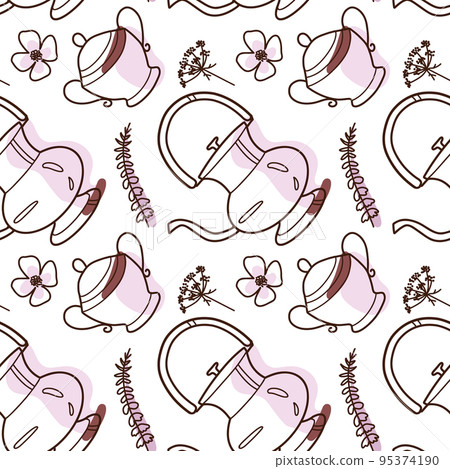 contur and spot vector seamless pattern on the cups and teapot 95374190