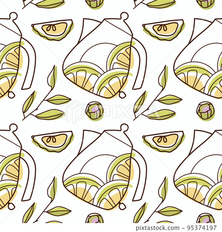 contur and spot vector seamless pattern on the cups and teapot 95374197