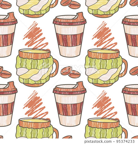vector seamless pattern on the fun cups for tea and coffee 95374233
