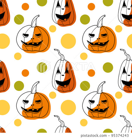 seamless pattern contur and spot drawings, halloween pumkin 95374243