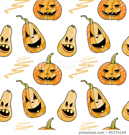 seamless pattern pencil drawings, halloween pumkin vector 95374244
