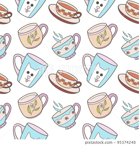 vector seamless pattern on the fun cups for tea and coffee vector seamless pattern on the fun cups for tea and coffee 95374248