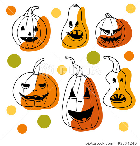 contur and spot drawings, halloween elements set pumpkin illustration 95374249