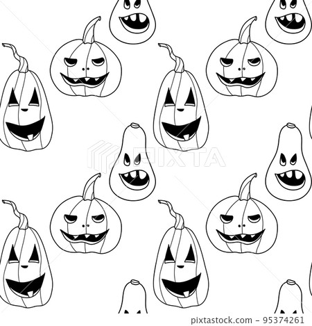 seamless pattern contour drawings, halloween pumkin illustration 95374261