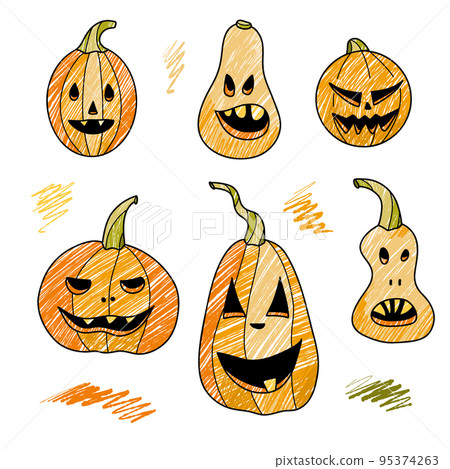 pencil drawings, halloween elements set pumpkin Vector pencil drawings, halloween elements set pumpkin Vector 95374263