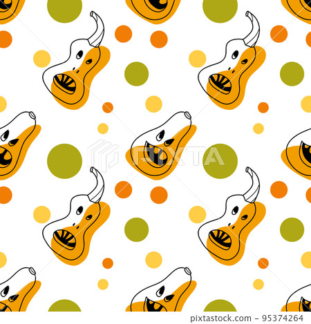 seamless pattern contur and spot drawings, halloween pumkin 95374264