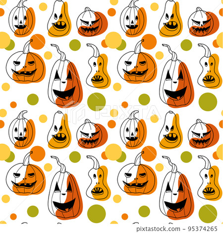 seamless pattern contur and spot drawings, halloween pumkin 95374265
