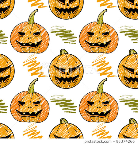seamless pattern pencil drawings, halloween pumkin vector seamless pattern pencil drawings, halloween pumkin vector 95374266