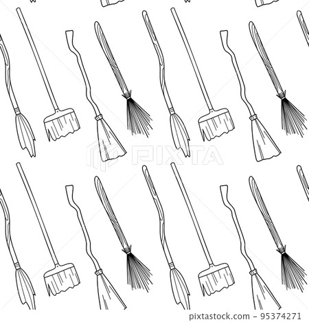 seamless pattern contour drawings, halloween witchs broom seamless pattern contour drawings, halloween witchs broom 95374271