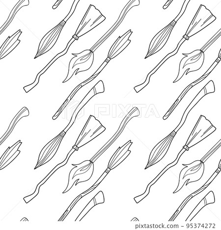 seamless pattern contour drawings, halloween witchs broom seamless pattern contour drawings, halloween witchs broom 95374272