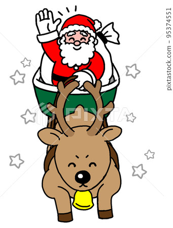 馴鹿拉雪橇的聖誕插圖,上面有聖誕老人(簡單) 馴鹿拉雪橇的聖誕插圖,上面有聖誕老人(簡單) 95374551