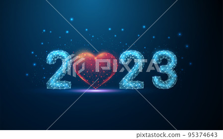 Abstract Happy 2023 New Year greeting card with heart shape Abstract Happy 2023 New Year greeting card with heart shape 95374643