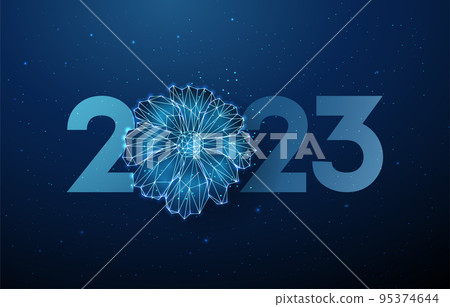 Abstract blue low poly flower and number 2023 Year. Abstract blue low poly flower and number 2023 Year. 95374644