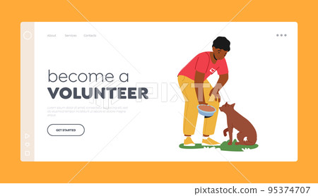 Become A Volunteer Landing Page Template. Friendly Man Feeding Dog In Animal Shelter Or Pound. Young Man Giving Food Become A Volunteer Landing Page Template. Friendly Man Feeding Dog In Animal Shelter Or Pound. Young Man Giving Food 95374707