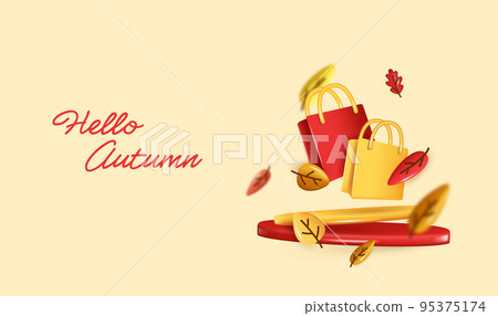Autumn Podium Decoration Background with Autumn leaves. Background or banner template for the design of Autumn and Fall Banners Autumn Podium Decoration Background with Autumn leaves. Background or banner template for the design of Autumn and Fall Banners 95375174