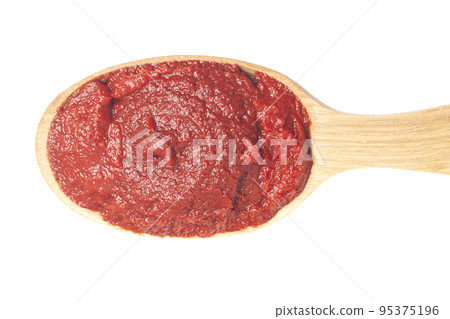 natural tomato paste in wooden spoon isolated on white 95375196