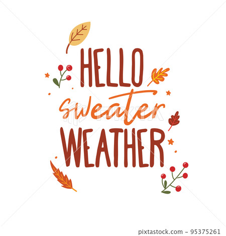 Hello Sweater weather. Vector Autumn Thanksgiving quote on white background. Hello Sweater weather. Vector Autumn Thanksgiving quote on white background. 95375261