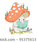 Cute funny amanita mushroom. Vector isolated hand drawn cartoon kawaii character. Illustration for posters, T-shirt print, postcard, card, baby textile. Vector illustration 95375613