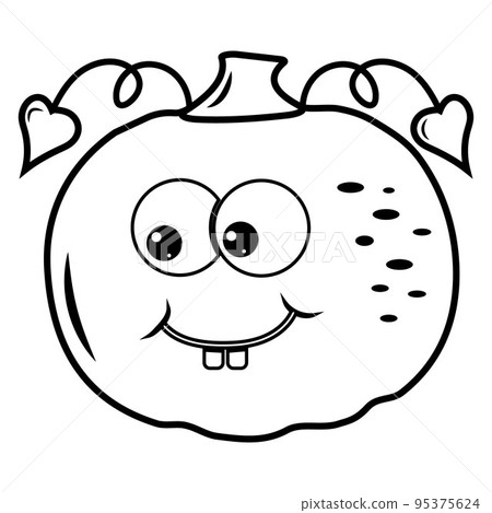 Autumn vegetable pumpkin kawaii, black contour doodle, vector isolated illustration 95375624