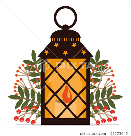 Interior landscape autumn lantern decorated with autumn leaves, cartoon Interior landscape autumn lantern decorated with autumn leaves, cartoon 95375645