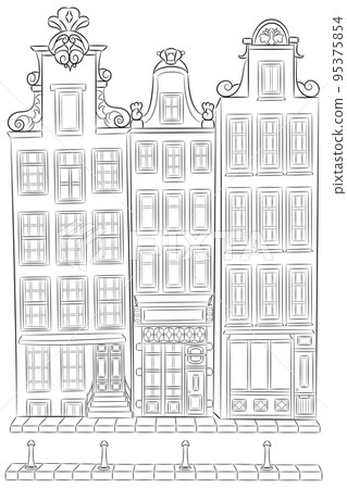 Old traditional Dutch stone houses in Amsterdam. Old traditional Dutch stone houses in Amsterdam. 95375854