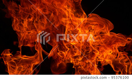 Fire blasts on black background, close-up 95376100