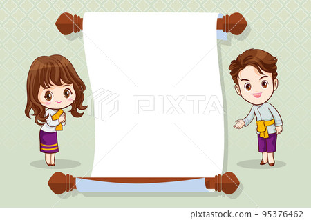 Thai cartoon character in traditional costume presenter Sawasdee and welcome 2 95376462