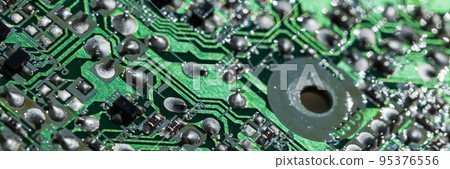 Panoramic background with green printed circuit board Panoramic background with green printed circuit board 95376556