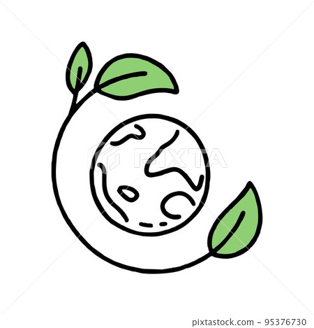 Co2 climate change concept green energy Planet Earth in the palm of your hand Vector isolated doodle illustration 95376730