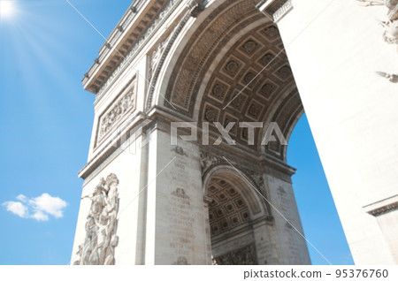 Looking up at the Arc de Triomphe in Paris Looking up at the Arc de Triomphe in Paris 95376760