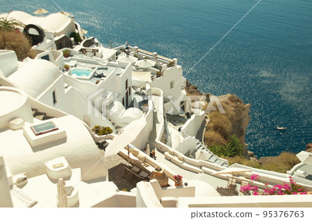 Santorini white and blue landscape Santorini white and blue landscape 95376763