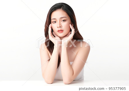Beautiful young asian woman with clean fresh skin on white background, Face care, Facial treatment, Cosmetology, beauty and spa, Asian women portrait. 95377905