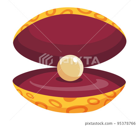Pearl in seashell. Open seashels scallop and pearl shell icon. Beautiful pearl in clam shell in cartoon flat style. Vector illustration isolated on white background 95378766