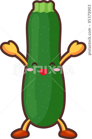 一個可愛的西葫蘆角色的插圖,雙手舉起來很開心 一個可愛的西葫蘆角色的插圖,雙手舉起來很開心 95378903