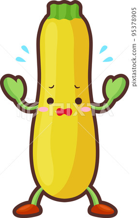 Illustration of an impatient cute yellow zucchini character Illustration of an impatient cute yellow zucchini character 95378905